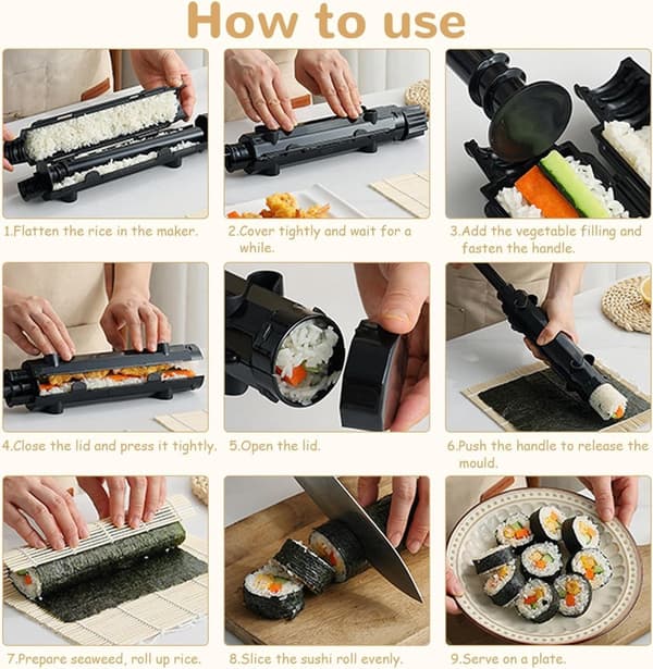 Sushi Maker Kit – Sushi Roller & Bazooka, Svart – Enkel Sushi Form för Hemmagjorda Rullar, Presentidé