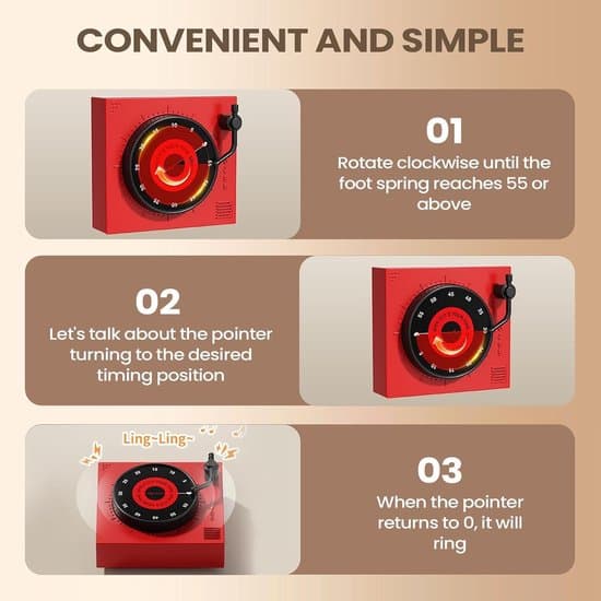 Magnetisk retro kökstimer med skivspelar-design - Mekanisk kökstimer (inga batterier krävs) - Analog timer för kök, studier och kontor