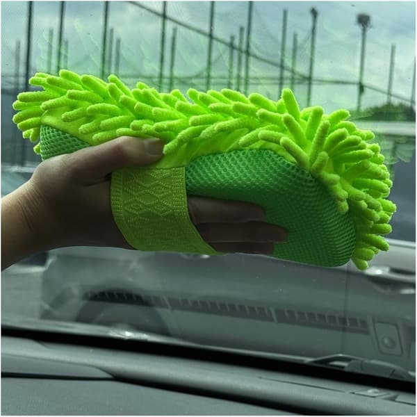 Biltvättstillbehör – Mikrofiberrengöringsborste och svampkit (Fluorescerande grön)