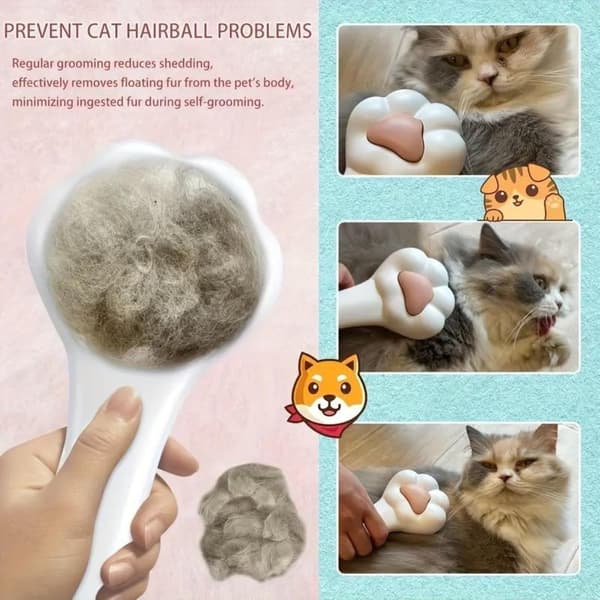 Tassformad kattborste - Skonsam fällningskam med rundade tänder för kort och långt hår, effektiv fällning och massage