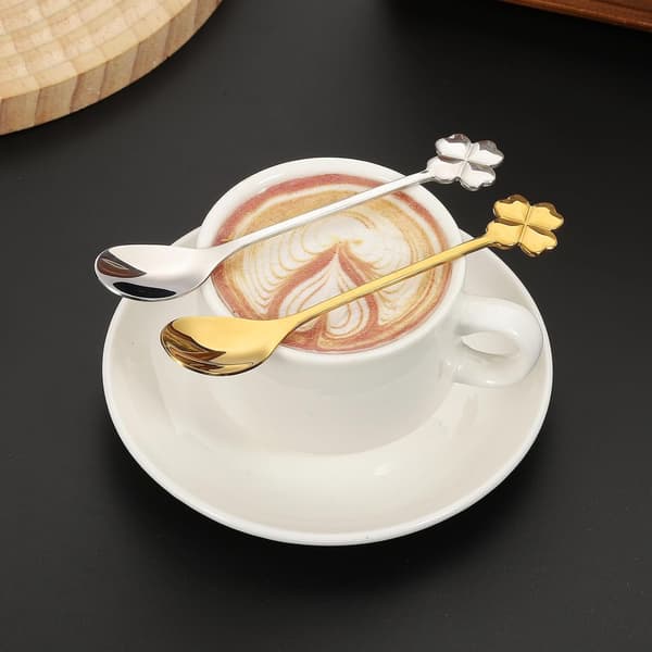 4-pack Guld Kaffeskedar Set - 4 Unika Formade 304 Rostfria Teskedar för Espresso, Dessert & Te-bjudning, Diskmaskinsäker Gold