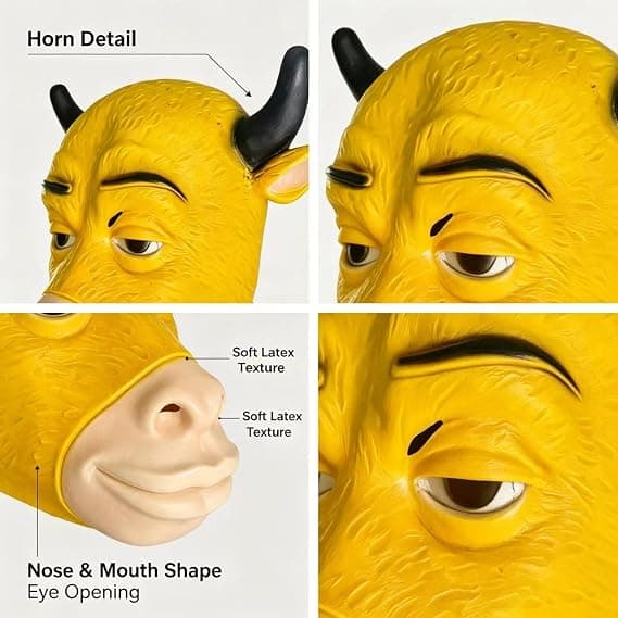 Gul tjurmask i latex för Halloween-cosplay