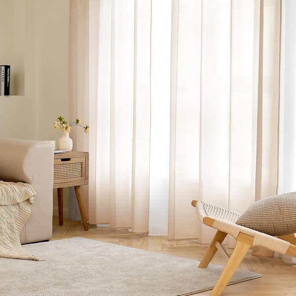 Transparent öljettgardin, 140 x 235 cm Beige. Lättviktstyg för vardagsrum och sovrum, ljusfiltrerande