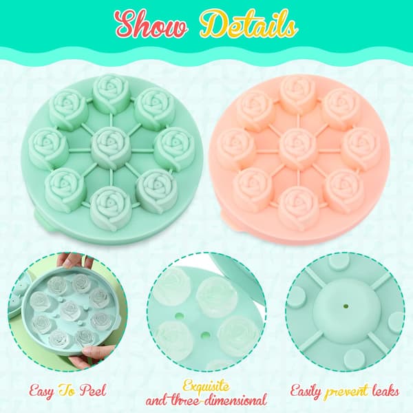 2-pack 3D Ros Isform Set - 3,5 cm Silikon Blomma Iskubsbricka för Whisky, Cocktails, Juice, Diskmaskinsäker (Rosa & Grön)