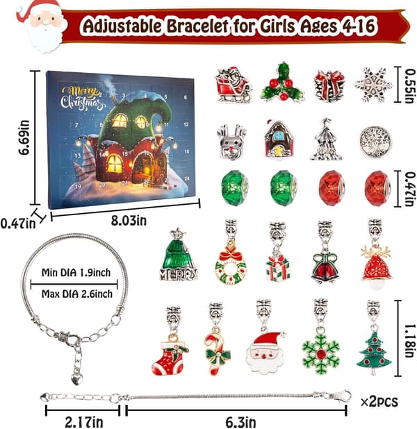 Julnedräkning Adventskalender Armband 2026 för Barn Flickor Present