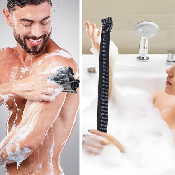2-pack antibakteriell luffa badskrubbhandduk – 100x25cm exfolierande kroppstvättlapp för dusch, snabbtorkande