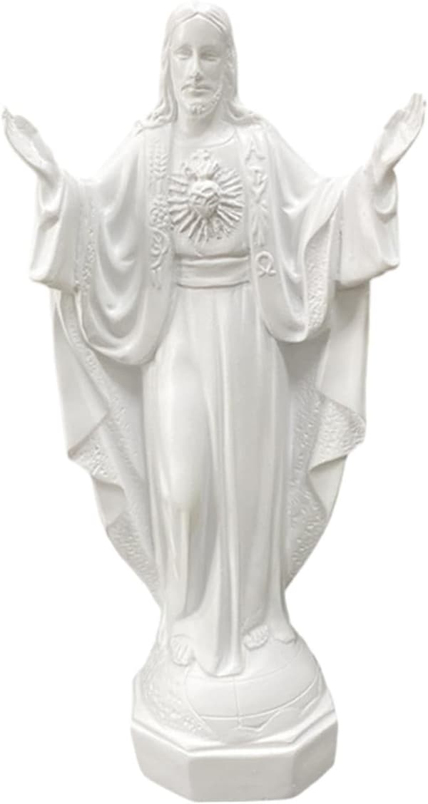 Vit Jesus-staty - Religiös figurskulptur för hemaltare, katolsk gåva, kristen bordskonst