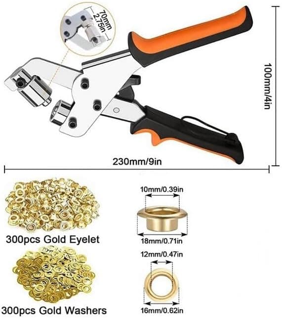 Manuell öljetttång, lädertyger presenningar öljetttångset med 300 st diameter 10 mm öljetter