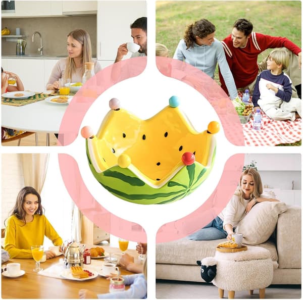 Vattenmelon Serveringsskål Set - Keramisk Fruktskål med 6 Rostfria Gafflar, Perfekt för Bröllop, Fester, Kaféer & Hemmakök
