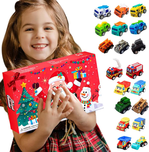 Adventskalender med 24 olika pull-back-fordon, julklappar för pojkar