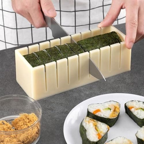 3-delat DIY Sushi-kit - Non-stick plast sushirulle & formset för sjögräsrisrullar, vit