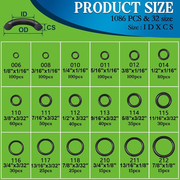 1086 st SAE Standard O-ring-sats Nitrilgummi O-ringar sortiment