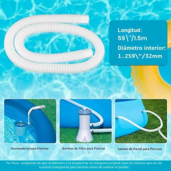 Poolslangset – 32 mm – 2-delat set, 1,5 meter slang – inkluderar 4 slangklämmor och kopplingar – vit