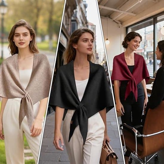 Pashminasjal för kvinnor – stickad ullsjal (bärbar som kofta och poncho) för vardagsbruk Black