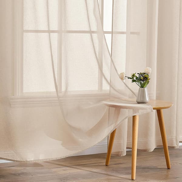 Transparent öljettgardin, 140 x 235 cm Beige. Lättviktstyg för vardagsrum och sovrum, ljusfiltrerande