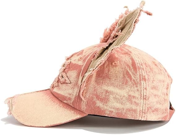 Doberman Öronmössa Sliten Denim Baseballkeps med Böjbara Dobermanöron Y2k Trasig Stil Solhatt rosa pink