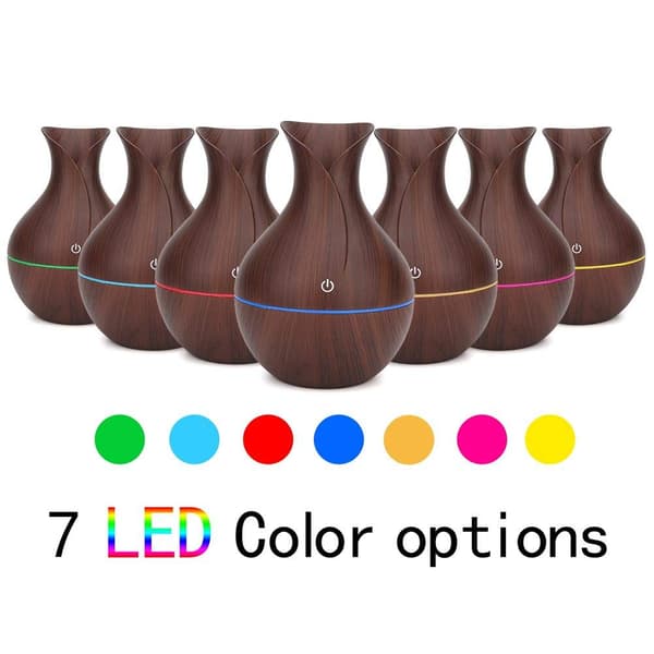 Diffuser, 200 ml USB LED Ultraljudsdiffuser — Bärbar kallmistsfuktare för hem och kontor (mörk träådring)