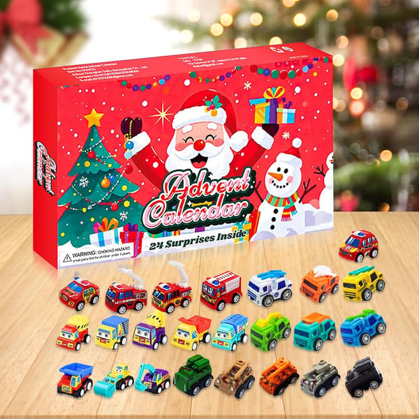 Adventskalender med 24 olika pull-back-fordon, julklappar för pojkar