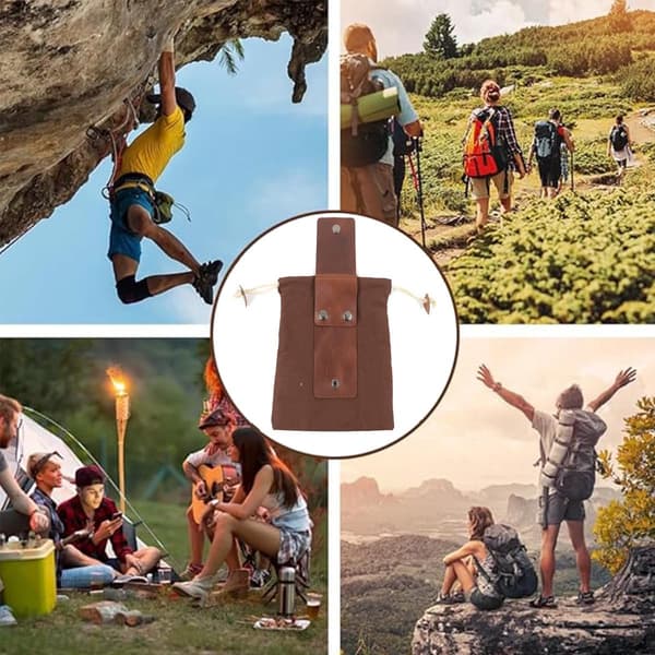Vaxad kanvas-plockpåse, midjeväska i läder med dragsko – Multifunktionell samlingspåse för camping, snäckor, skatter – Brun Brown