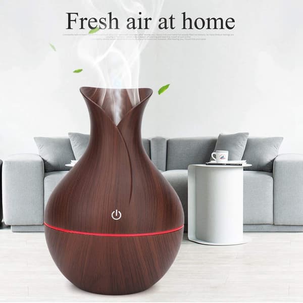 Diffuser, 200 ml USB LED Ultraljudsdiffuser — Bärbar kallmistsfuktare för hem och kontor (mörk träådring)