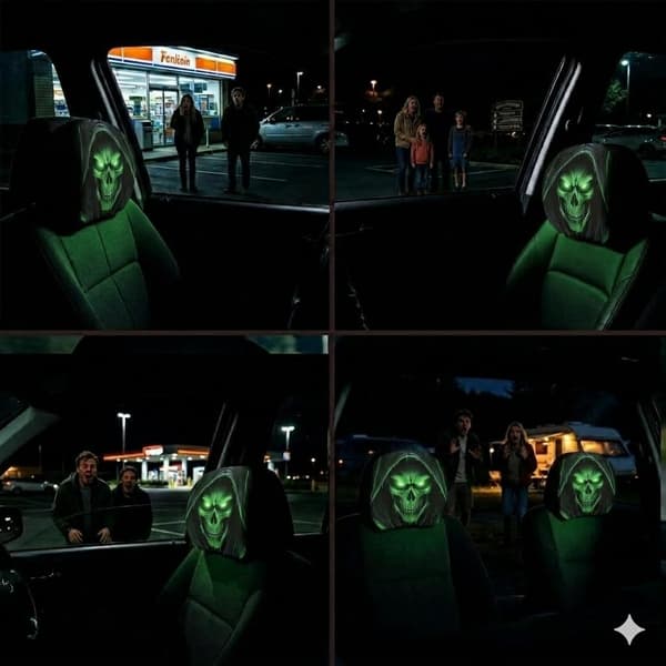 Ghost Face Nackstödsskydd, Skrämmande Ansiktsmönster Bilbarnstol Universella Elastiska Modeller Nackstödsskydd med Glödande Ögon-Effekter Skydd för Bilinteriör