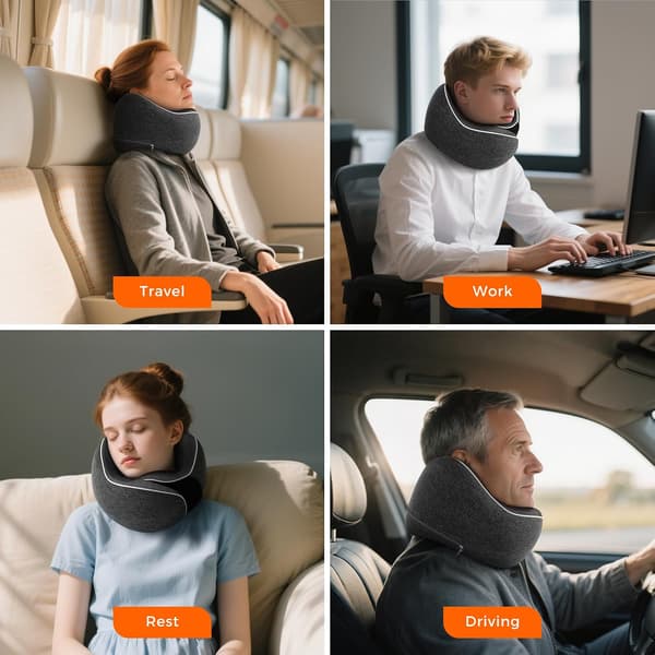 Nackkudde för flygplan, resekudde för bil i memory foam, justerbar nackkudde med öronproppar och ögonmask (mörkgrå)