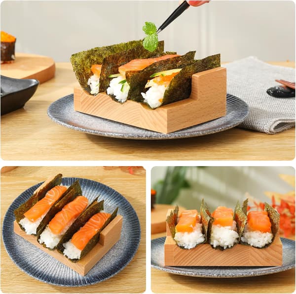 Sushi Taco-hållare i trä - Displayställ för sushitacos och handrullar, serveringsbåt för restaurang