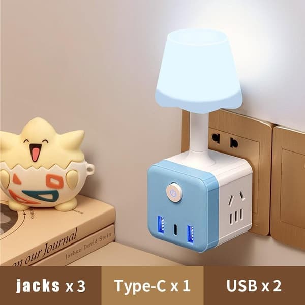 Fjärrkontroll LED Nattlampa med USB-adapter - Vägglampa för sovrum, barnrum, badrum & kök, Smart & Blå