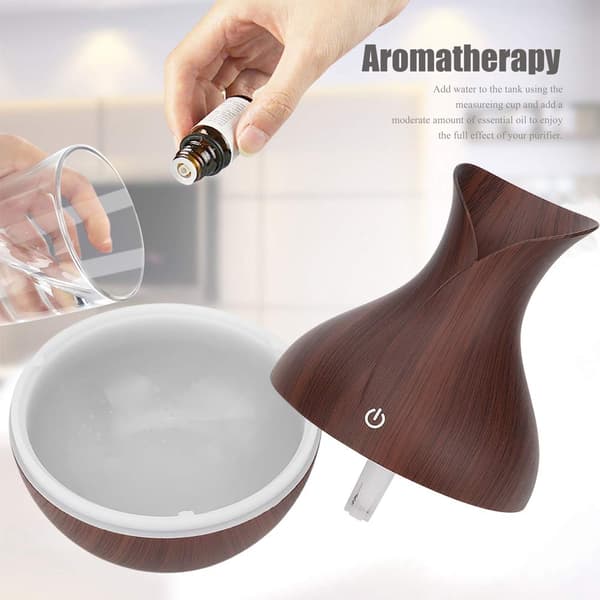 Diffuser, 200 ml USB LED Ultraljudsdiffuser — Bärbar kallmistsfuktare för hem och kontor (mörk träådring)
