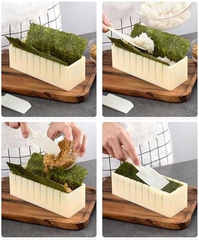 3-delat DIY Sushi-kit - Non-stick plast sushirulle & formset för sjögräsrisrullar, vit