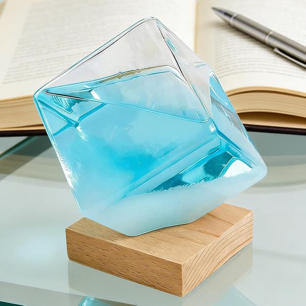Stormglas väderprognos, 3D kub väderprognos med bas, glasbarometer heminredning