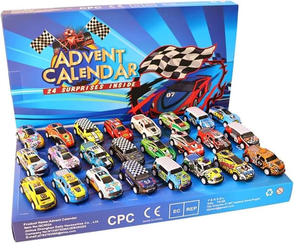 24 dagar julkalender, presentförpackning med dragbilar i legering, överraskningsleksak med miniatyrfordon för nedräkning, samlarobjekt för pojkar.