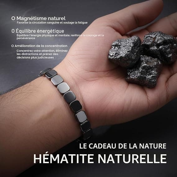 Herrarmband i hematit med presentask – inspirerat av romerska generaler och vikingakrigare, elegant design, 19,5 cm, elastiskt 2