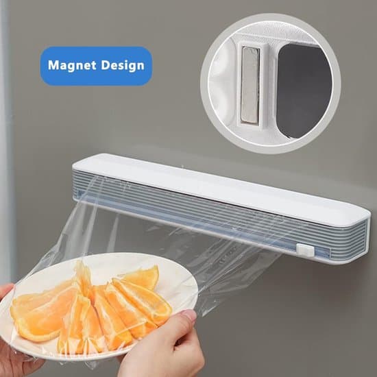 Magnetisk foliedispenser med skjutskärare, justerbart väggfäste med stark sugkopp, gråvit.