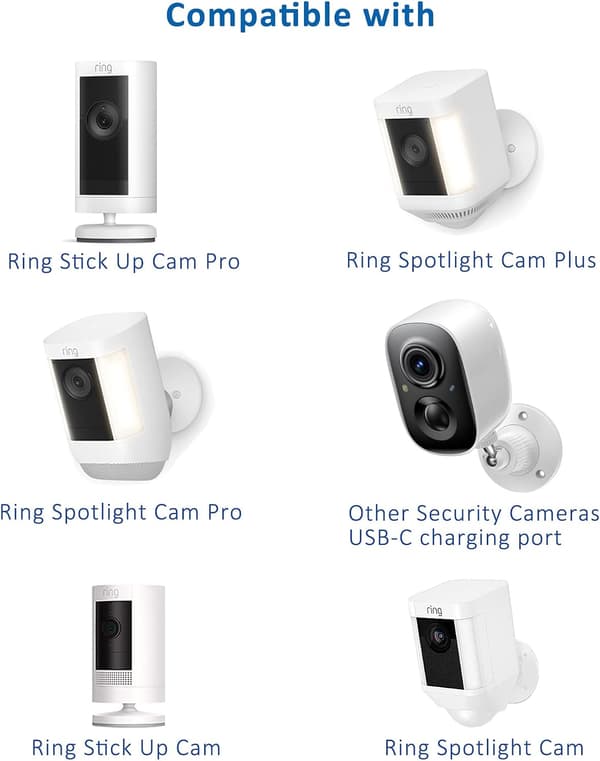 Solpanel för Ring-kameror, 1-pack solpanel kompatibel med Ring Stick Up Cam/Pro Battery, Ring Spotlight Cam Plus/Pro Battery, med USB-C-port