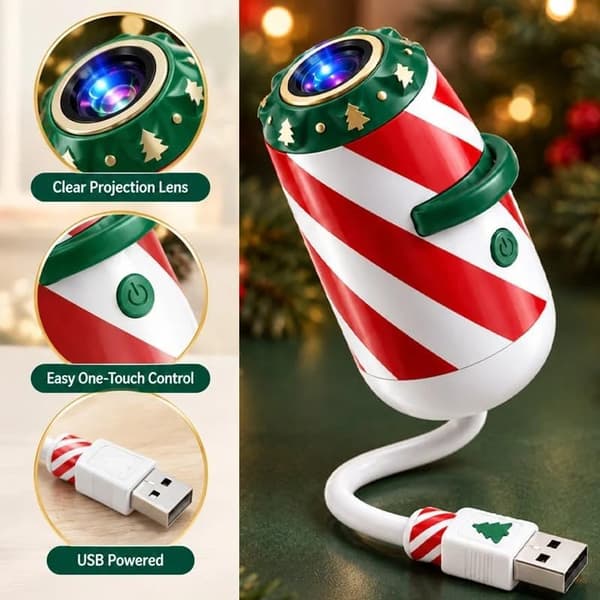 Julprojektor för bil, HD USB-julprojektionslampa Plug and Play med 32 utbytbara julbilder för sovrum, spelrum, bil