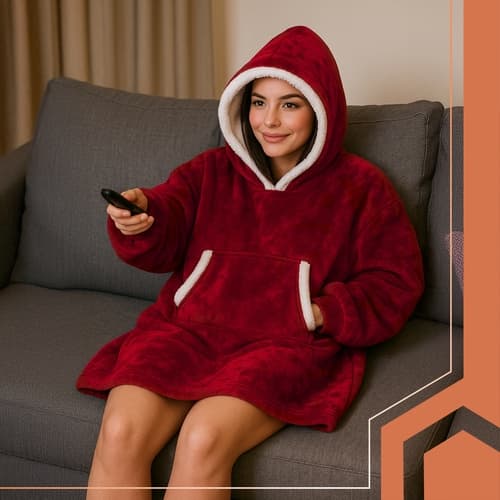 Kosetrøye / Oversized Hoodie med hette - Teppe K Röd red