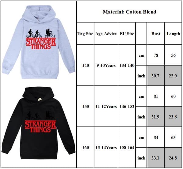 Stranger Things Hettegenser Sweatshirt Pullover Jumper Høst/Vinter Grå V Grey 140cm