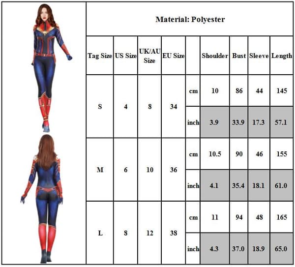 Naisten Captain Marvel cos sukkahousut Captain Marvel -asu / L