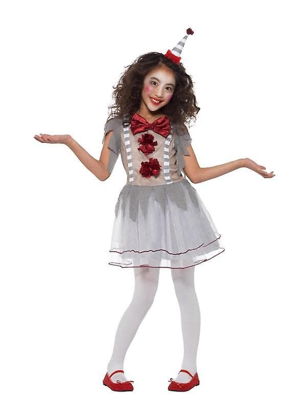 Vintage clown tjej kostym barn grå röd 49825l Medium