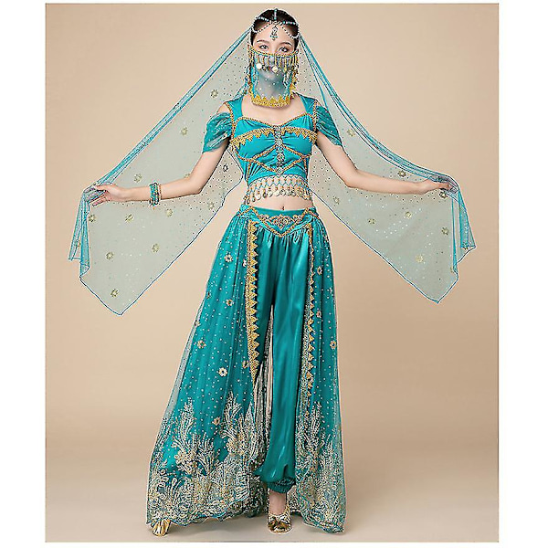 Princess Jasmine Cosplay For Women Indisk agdans Arabisk Princess Christmas Carnival Set - Blue 2pcs M