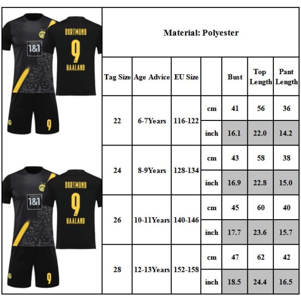 Dortmund Away Haaland fotbollsdräkter för barn för pojkar - black 12-13 Yeays