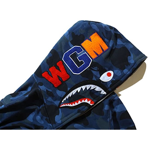 BAPE Shark Herr uvtröja Camo oose Zipper Shark Head WGM Jacket S Z W Mörkblå L