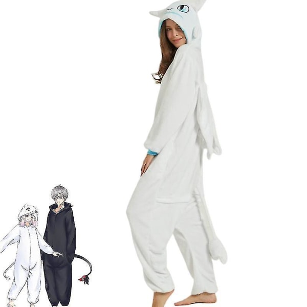 Sådan træner du din drage Anime Pyjamas Coral Velvet Et stykke til par Hjemmekjole Performance Kostume W black2 XL