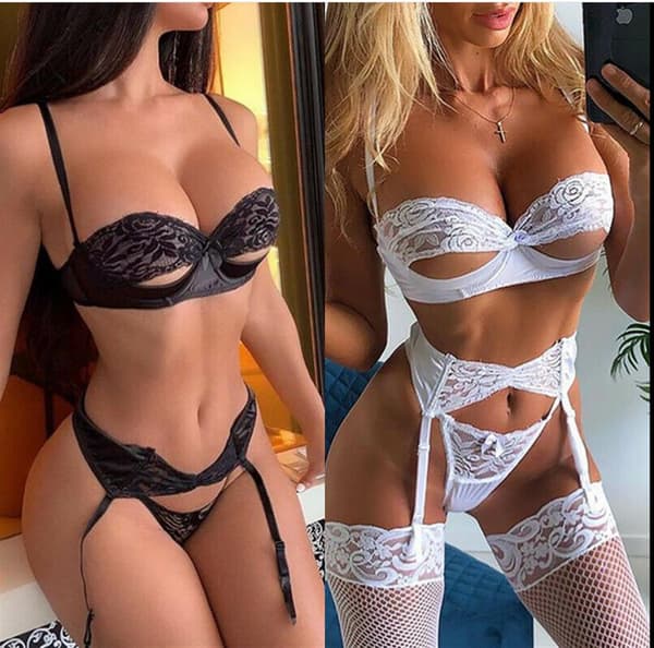 Romantisk kvindelig silkeimitation suspender pyjamas til Valentinsdag Black S