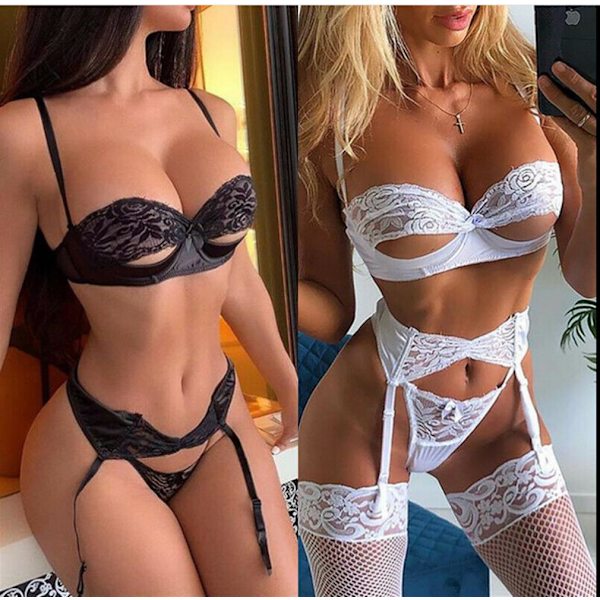 Romantisk Valentinsdag kvinde imitation silke suspender pyjamas White M