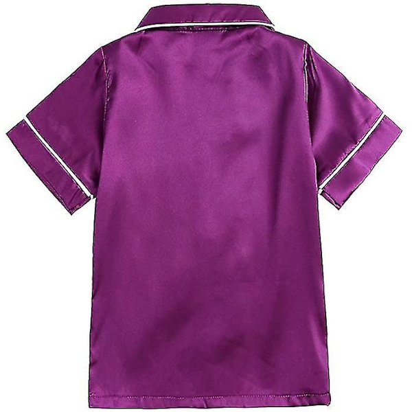 Satin Pyjamas Set för barn: Sovkläder med knappar och shorts Purple Suit for height 100 to 110cm