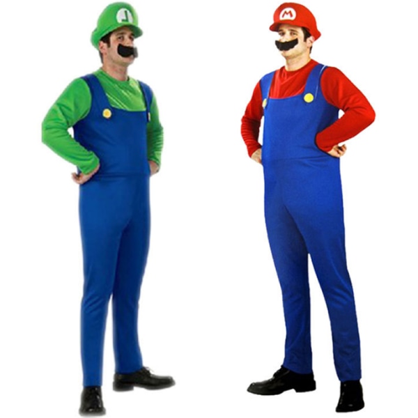 Super ario Cosplay Fancy Dress Halloween -asu aikuisille lapsille naisille - punainen L man-green M