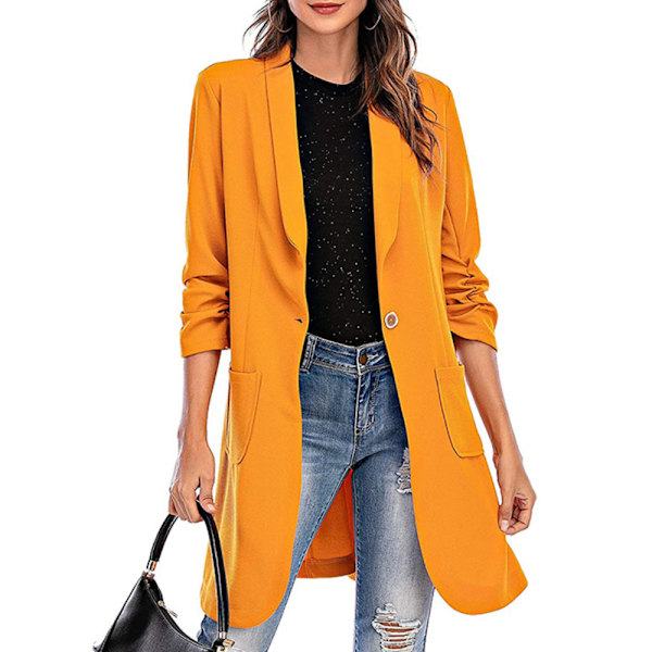 Knäppt mellanlängd Pocket Kacket Arbetsplatsdräkt för kvinnor W yellow XL