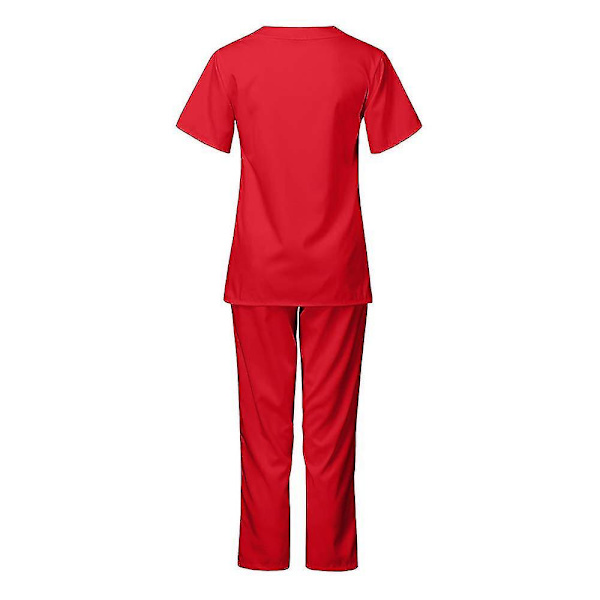 Unisex läkarrock och byxor skrubbset Tandläkare kostym för medicinsk användning Red M